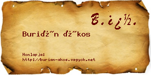Burián Ákos névjegykártya